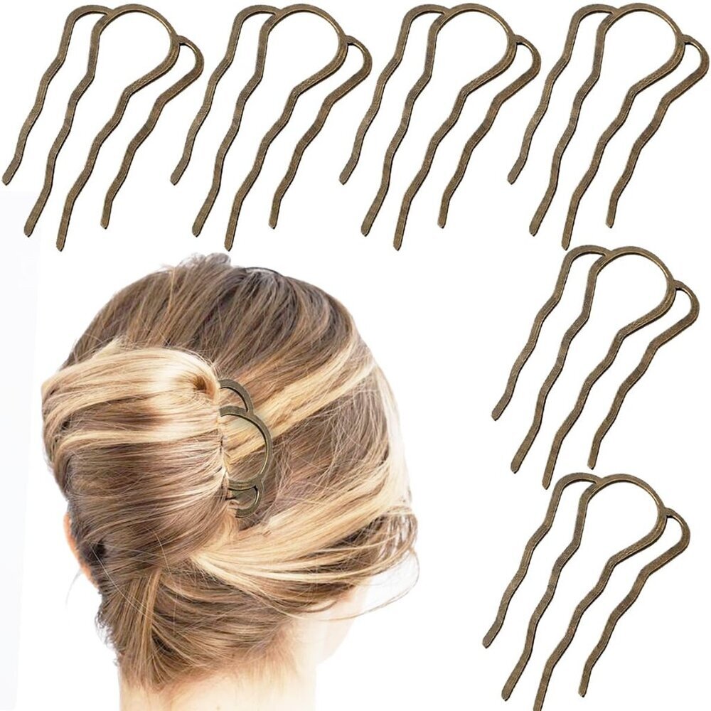 6 Piece Metal Hair Side Combs Hair Fork Clip Pins for Updo Bun, U Shape for Vint